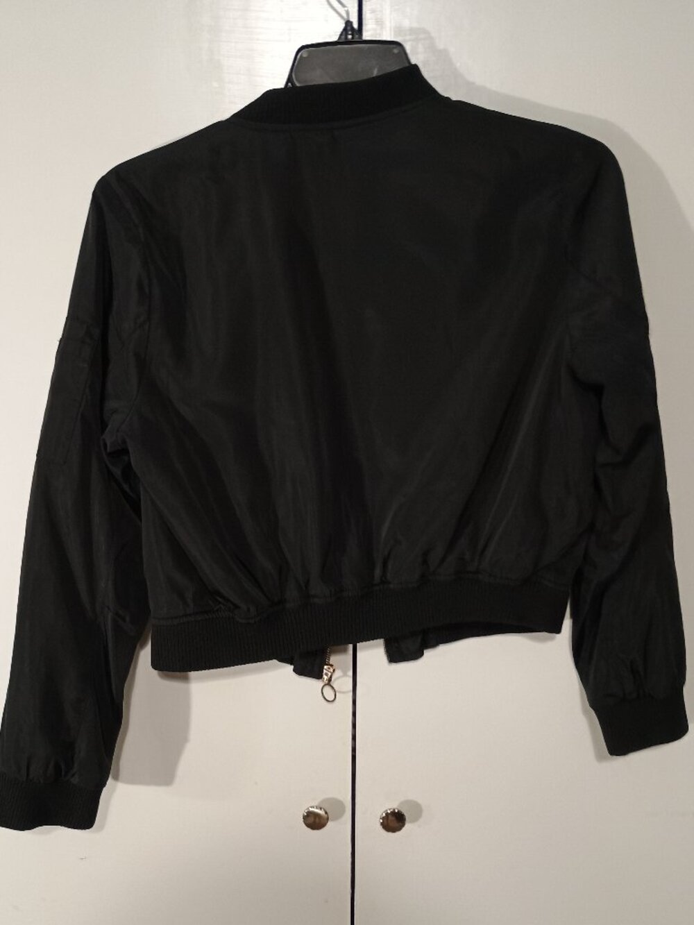 New Look Black Bomber Jacket Red Lining Zip Front Lightweight Utility Coat - Picture 3 of 10